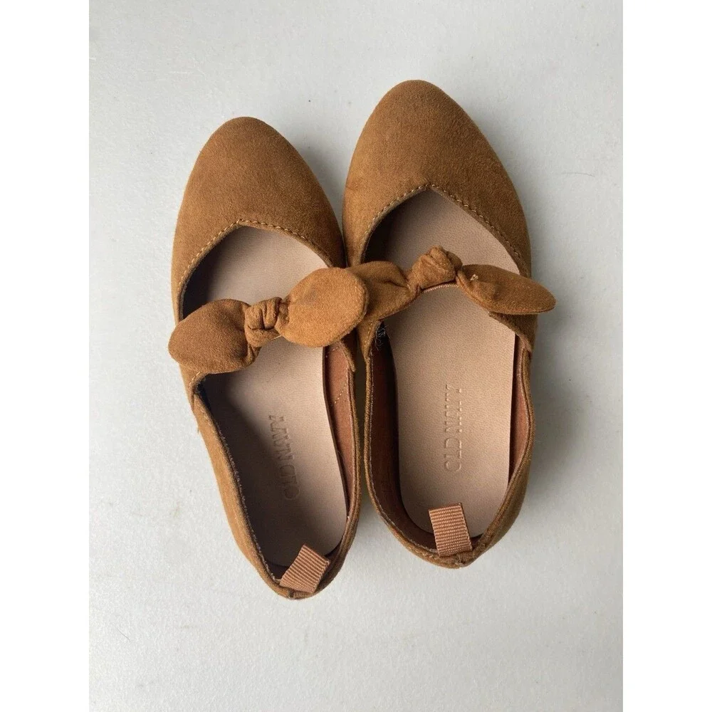 Old Navy Girls Ballet Flats Cognac Brown Bow Pointed Toe Shoes Size 8